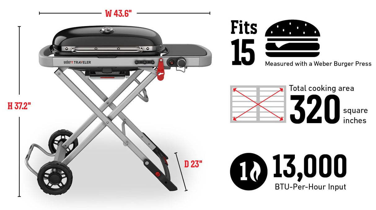 9011701 - Barbecue au gaz VR Weber Traveler LP - Noir - BBQ Québec