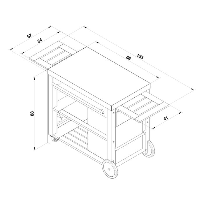 ENO - MOBILOT Chariot Bois et inox Desserte bois et plateau inox, 4 roues, 2 étagères coulissantes, tiroir, étagère de rangement - CMV0900 - BBQ Québec