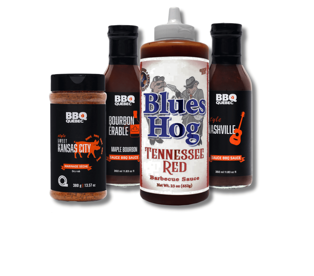 Ensemble Recette Côtes de Flanc de Porc Style Saint - Louis (Sauce Red Tennessee, Épice Sweet Kansas, Sauce Nashville, Sauce Bourbon Érable) - BBQ Québec