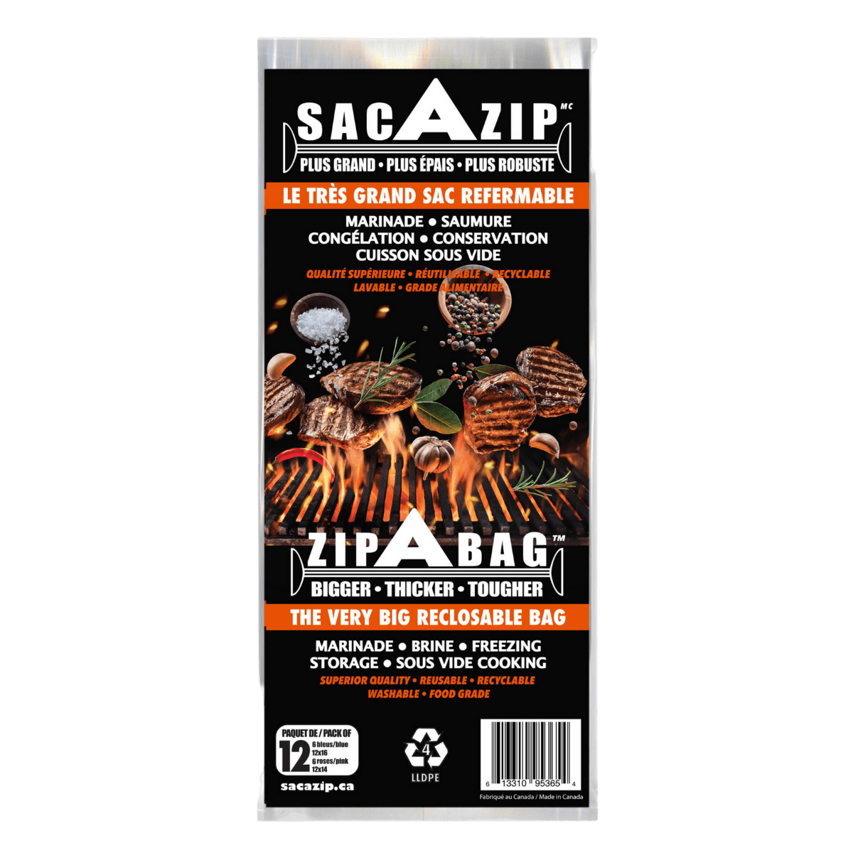 Sac AZip Paquet de 12 sacs - BBQ Québec
