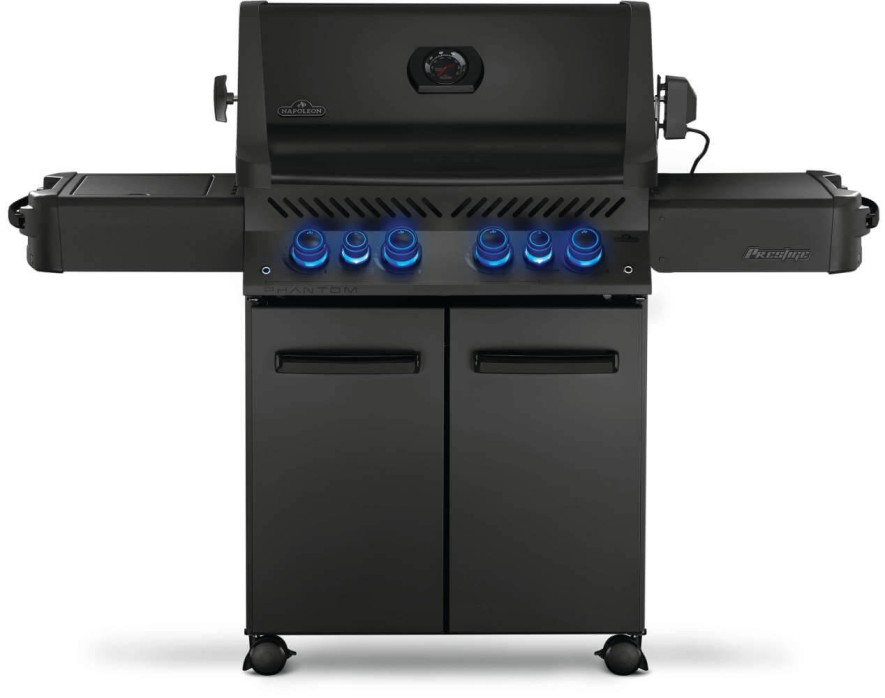 BBQ noir satiné Napoléon PHANTOM PRESTIGE® 500 au propane avec brûleurs arrière et latéral infrarouges