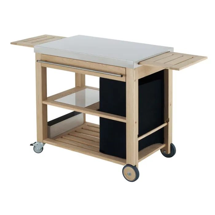 ENO - MOBILOT Chariot Bois et inox Desserte bois et plateau inox, 4 roues, 2 étagères coulissantes, tiroir, étagère de rangement - CMV0900 - BBQ Québec