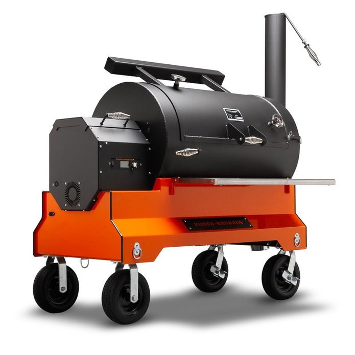 Fumoir aux granules YS1500S WiFi avec chariot de compétition orange Yoder Smokers - BBQ Québec