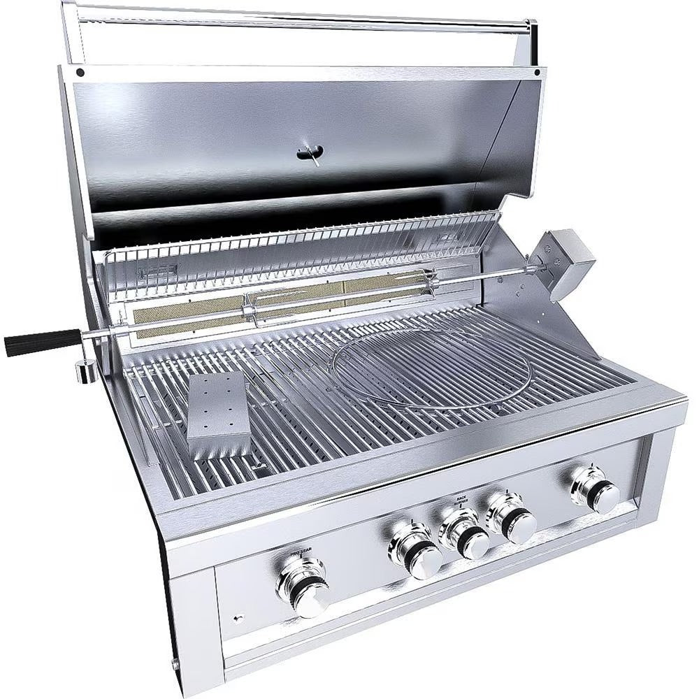 Ruby4BIR - NG – Ruby 36" à 4 brûleurs Pro - Sear avec brûleur infrarouge, moteur de rôtisserie, tige avec lumières DEL, grille de saisie haute température – gaz naturel - BBQ Québec