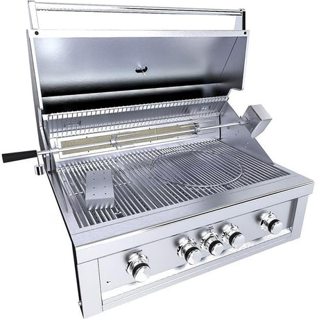 Ruby4BIR - NG – Ruby 36" à 4 brûleurs Pro - Sear avec brûleur infrarouge, moteur de rôtisserie, tige avec lumières DEL, grille de saisie haute température – gaz naturel - BBQ Québec