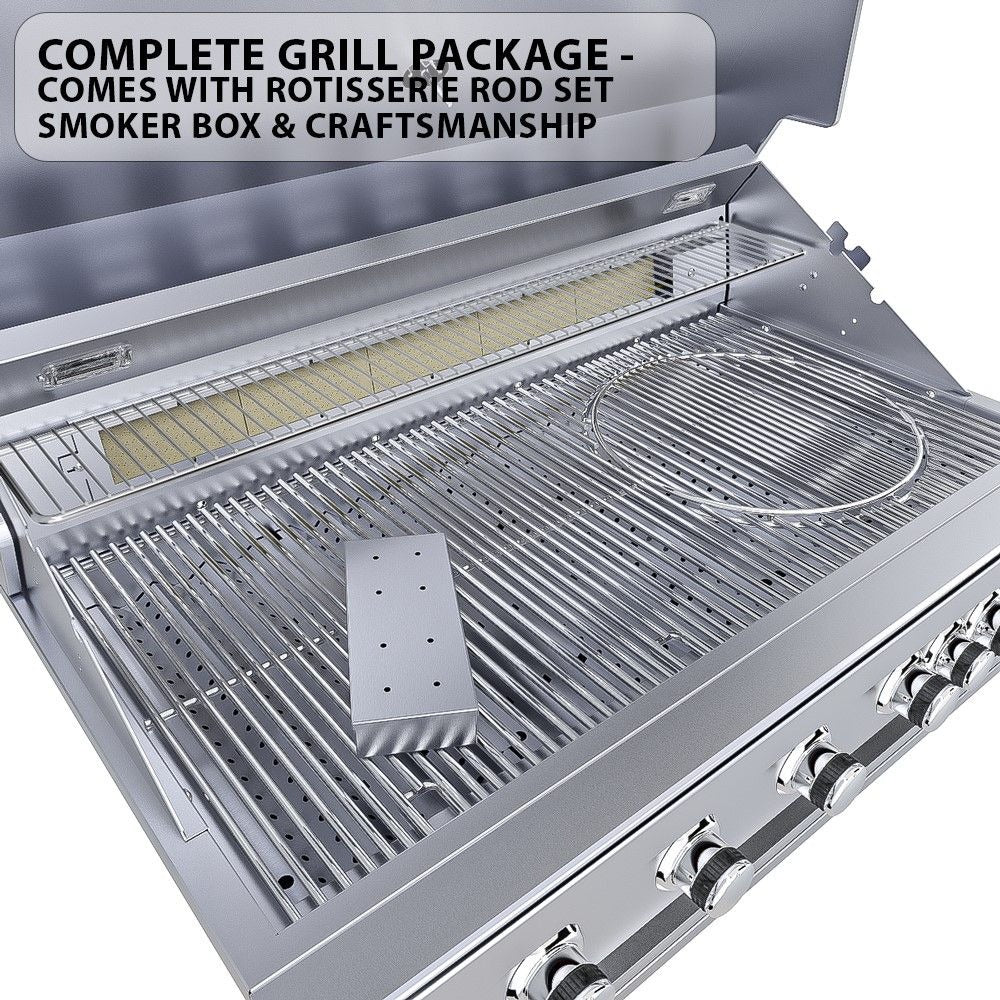 Ruby5BIR - LP – Ruby 42" à 5 brûleurs Pro - Sear avec brûleur infrarouge, moteur de rôtisserie, tige avec lumières DEL, grille de saisie haute température – propane - BBQ Québec
