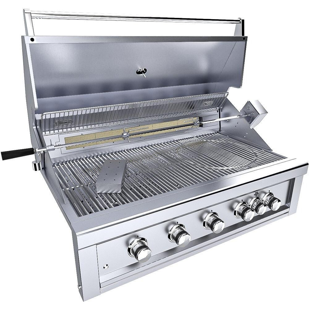 Ruby5BIR - NG – Ruby 42" à 5 brûleurs Pro - Sear avec brûleur infrarouge, moteur de rôtisserie, tige avec lumières DEL, grille de saisie haute température – gaz naturel - BBQ Québec