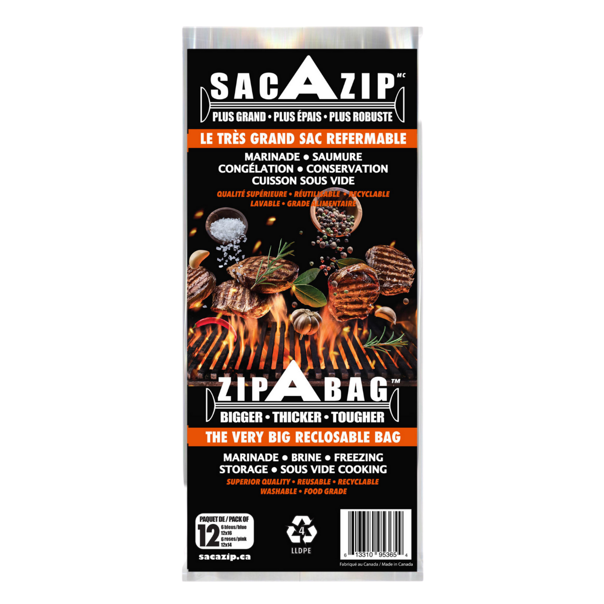 Sac AZip Paquet de 12 sacs par SacAZip vendu par BBQQUEBEC.com